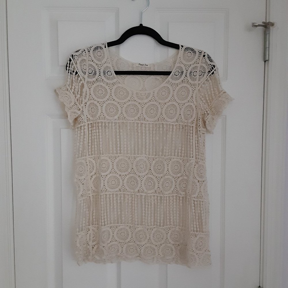 Boho cream-colored crochet festival top (M)